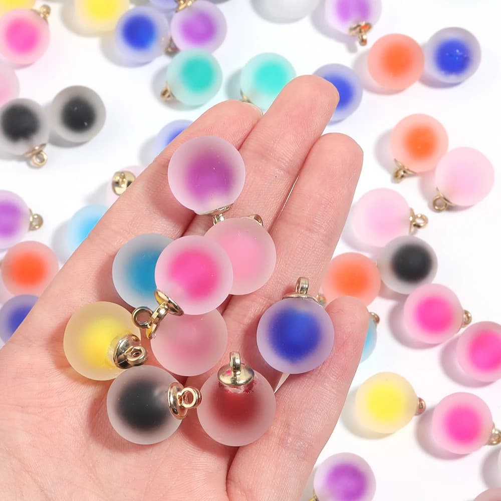10Pcs Acrylic Frosted Colorful Heart Charms Round Charms For Jewelry Making DIY Bracelet Necklace Earrings Pendants Accessories