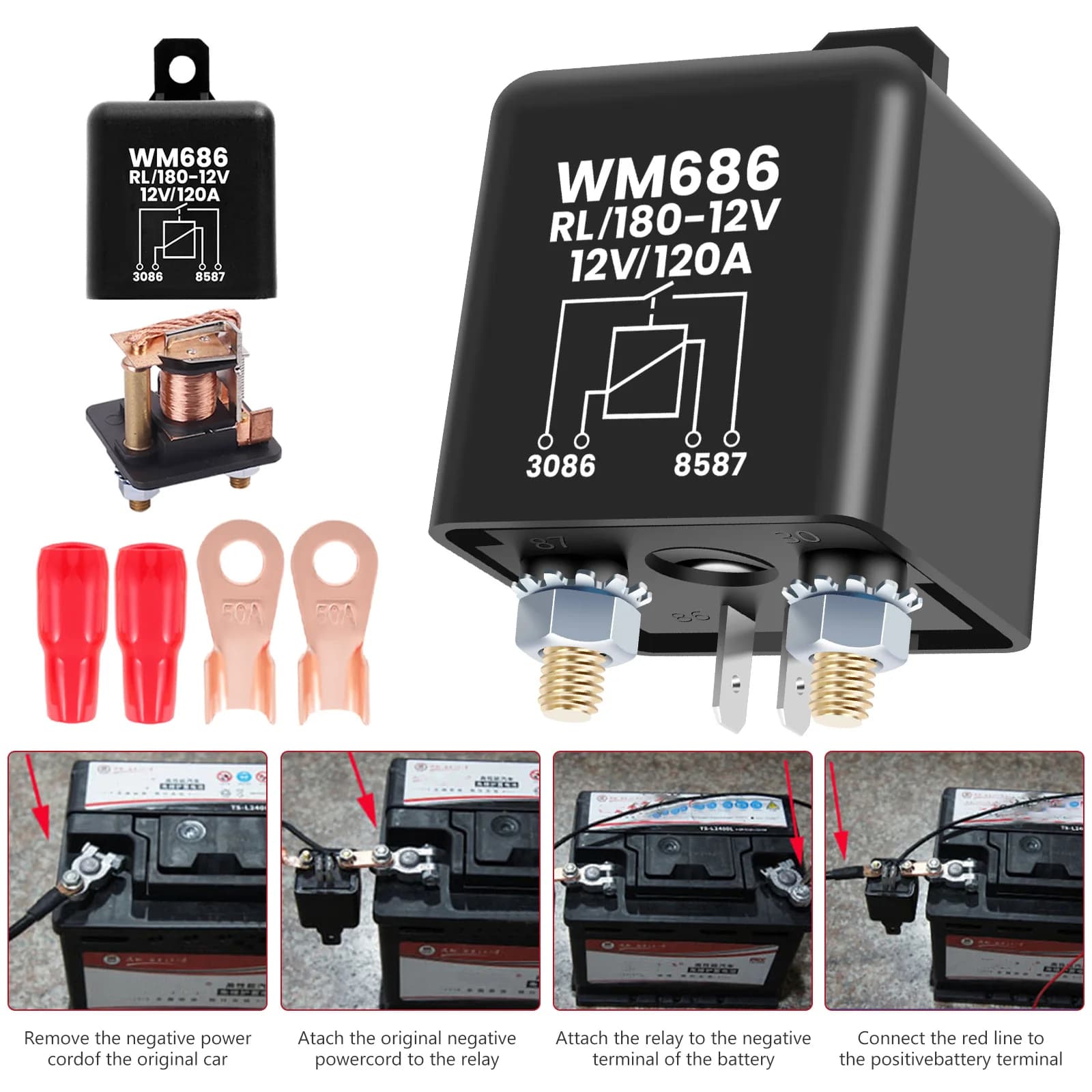 Interruttore relè 4 pin 12V 120A Relè di avviamento ad alta corrente Conducibilità on/off ad alta potenza Relè di lavoro continuo Accessori auto