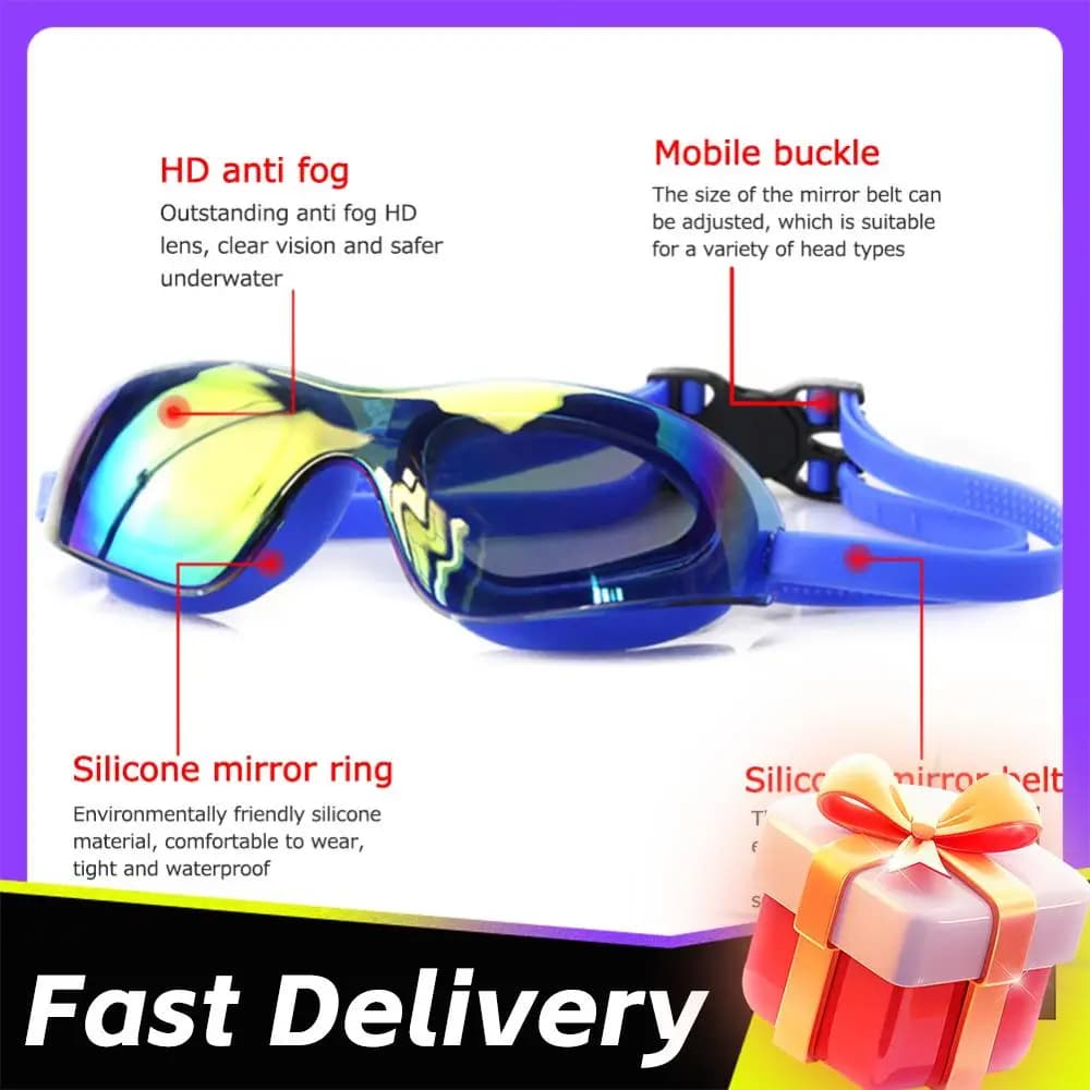 Adjustable Professional Swimming Glasses, Electroplated Diving Glasses Without Loss for Pool, for Women, Men, Young and Kids