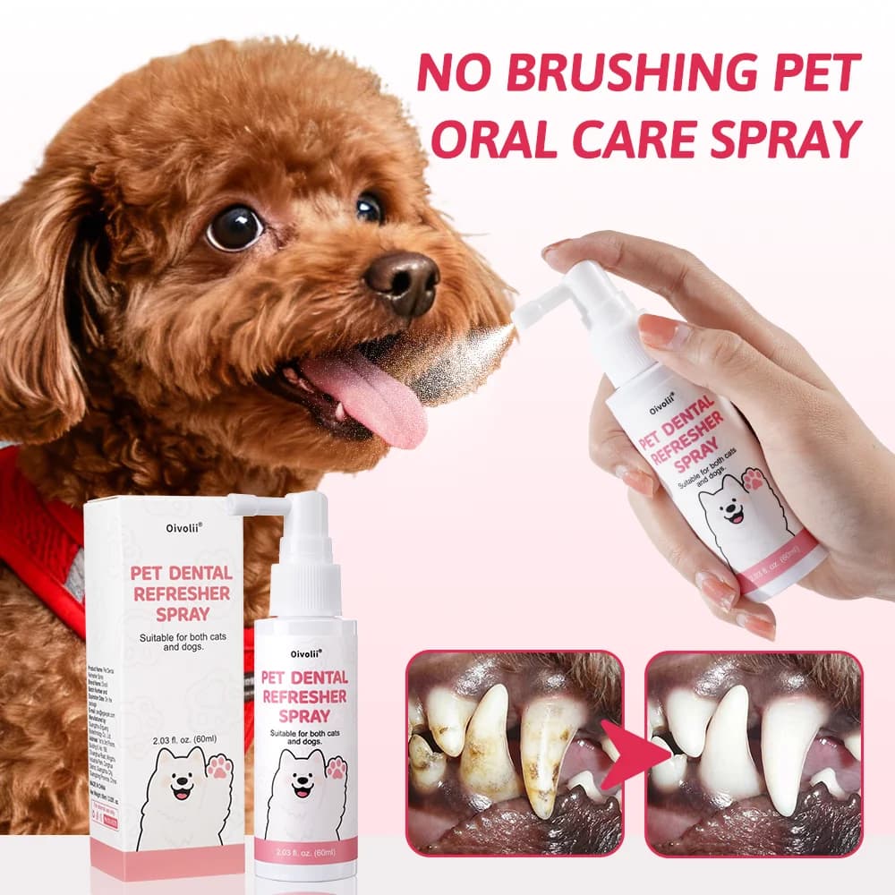 Spray Orale per Animali Domestici contro l'Alito Cattivo 60ml Senza Profumo, Cura Dentale per Cani e Gatti, Rimuove Placca e Tartaro, Rinfresca l'Alito, Formula Delicata