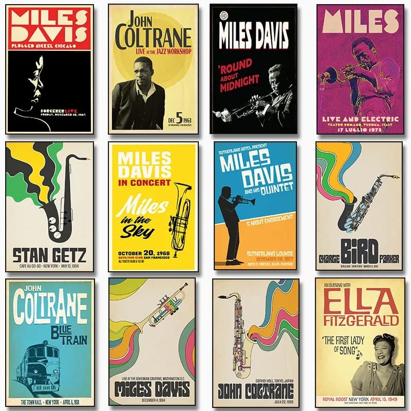 John Coltrane Miles Davis Jazz Musician Portrait Poster Print Saxophone Canvas Painting Wall Art for Living Room Home Decor Mo