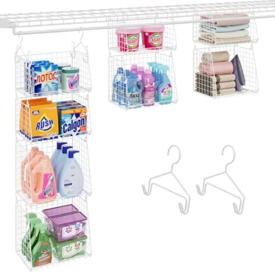 4 Level Laundry Organizer: Metal Wire Folding Basket with 2 Large Hooks from 1,65 Inches and 360 Degrees