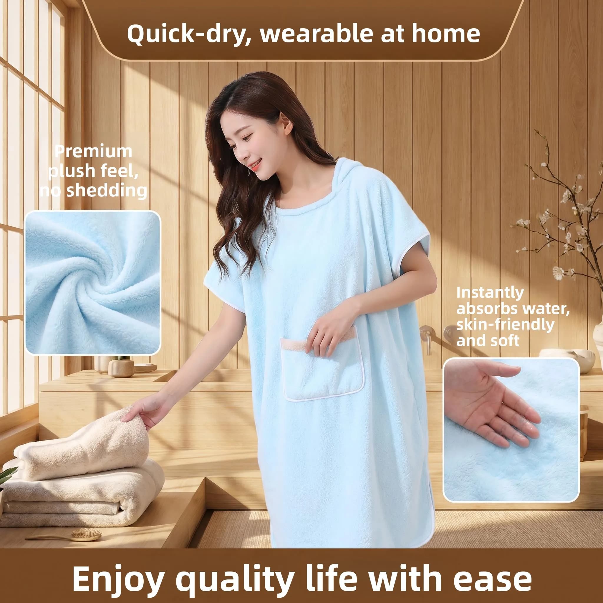 Women's Thin Quick Dry Absorbent Hooded Bath Towel Dress Robe Non Shedding Wearable Home Use Soft Bath Skirt Positive Rich