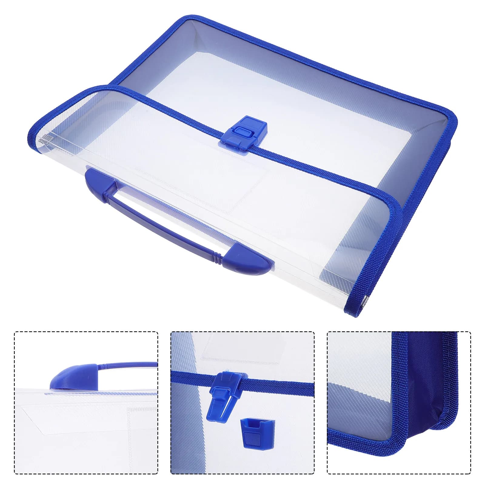 Set di 1 borsa impermeabile trasparente per documenti, cartella espandibile, organizer per documenti in plastica, chiusura con bottone a pressione, maniglia portatile per ufficio