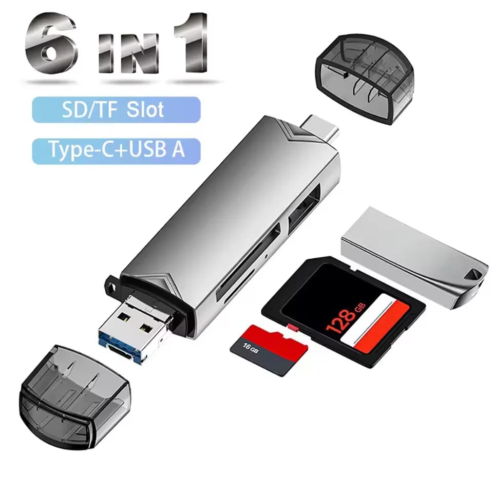 Adattatore OTG per lettore di schede USB 3.0 6 in 1, lettore di schede di memoria U-Disk da tipo C/Micro USB/USB a TF SD per telefono e laptop
