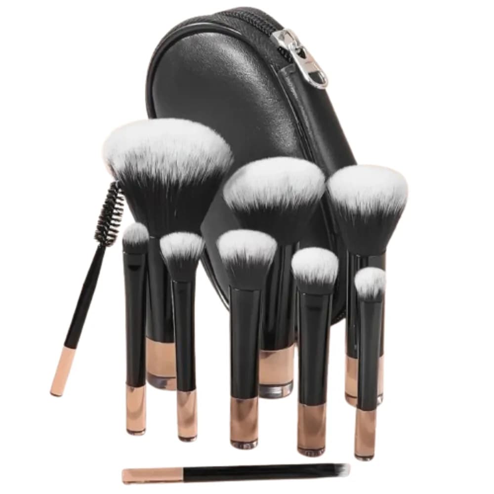 Set di 10 mini pennelli da viaggio per trucco, matita per sopracciglia, set di pennelli multifunzione per ombretto, portatile con custodia, strumenti cosmetici