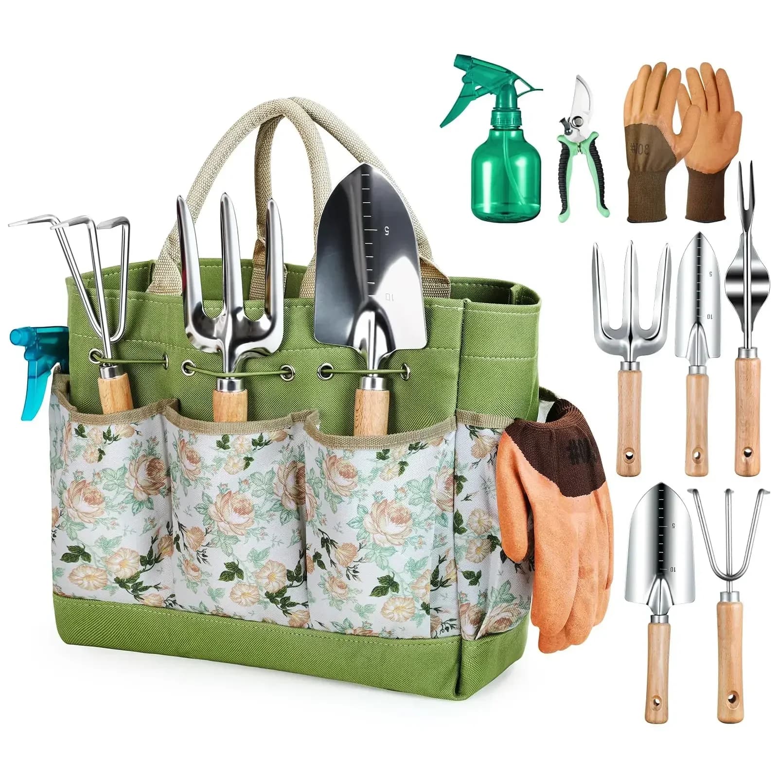 Attrezzi da giardinaggio Utensili manuali da giardinaggio resistenti da 9 pezzi Borsa organizer durevole, set di attrezzi da giardino combinato antiruggine