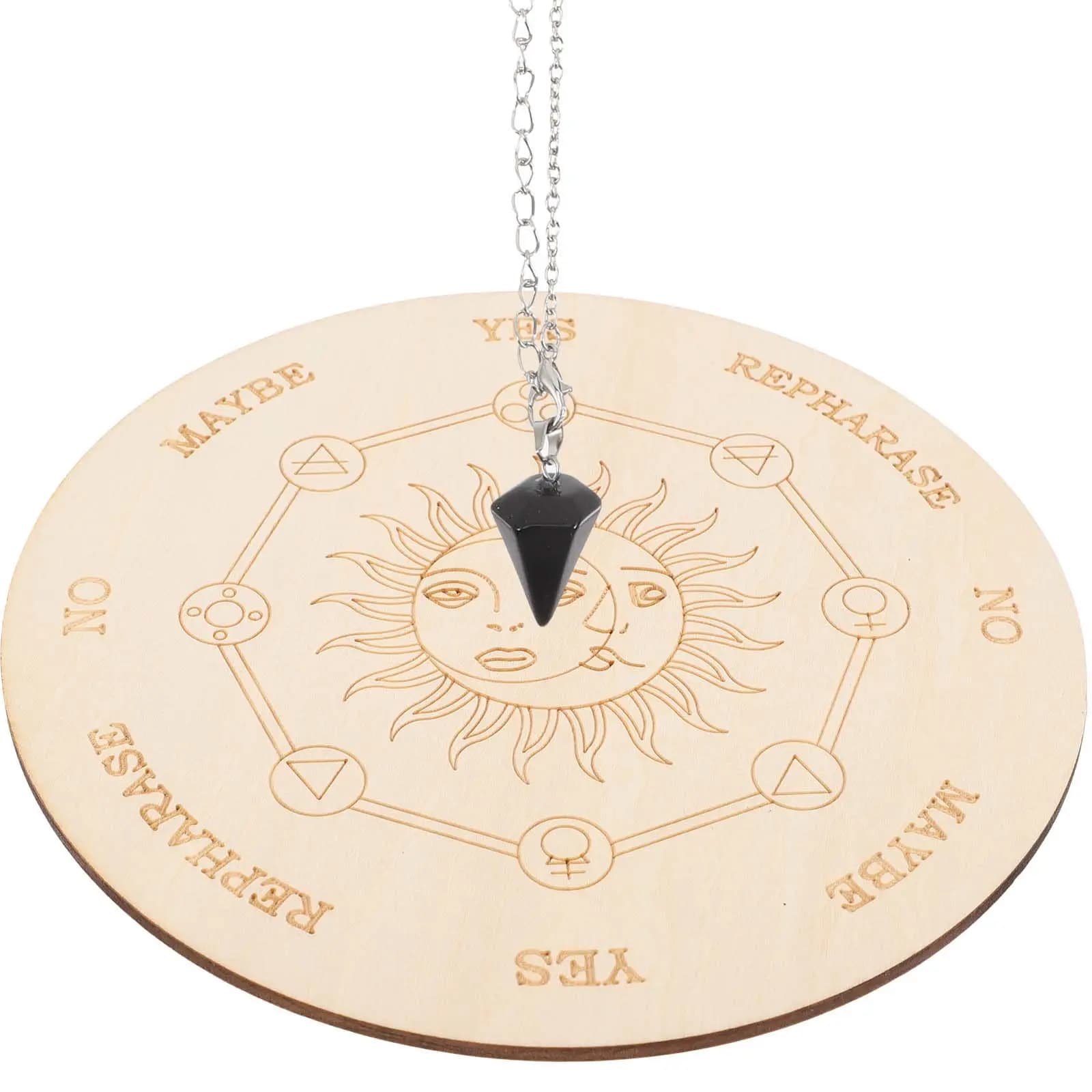 Set di 1 Tavola a Pendolo in Legno e Collana con Pendolo, Superficie Liscia Senza Bave, Accessorio per Divinazione, Decorazione per Altare da Strega, Metafisico