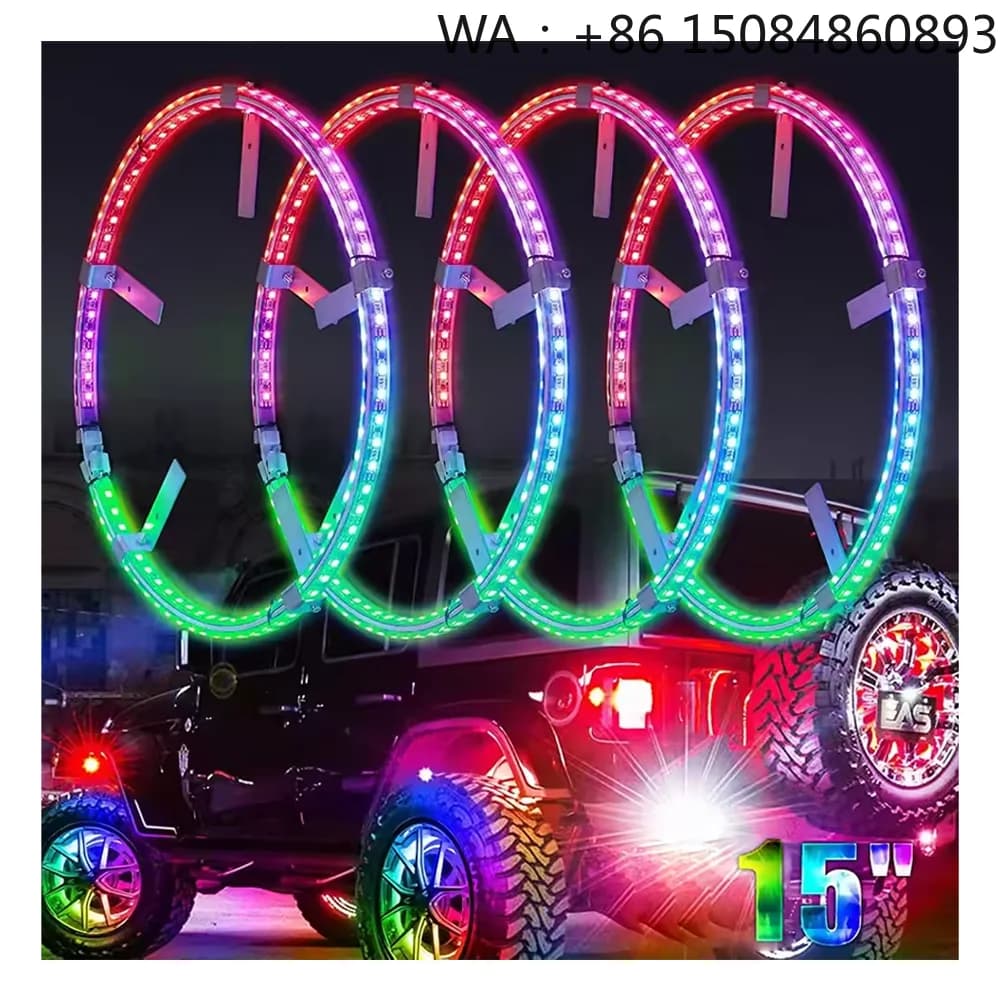 15 Inch Single Row Colorful LED Wheel Rim Light Ring 12V Auto Ambient Lighting Modified Tyre Lamp For Offroad Car