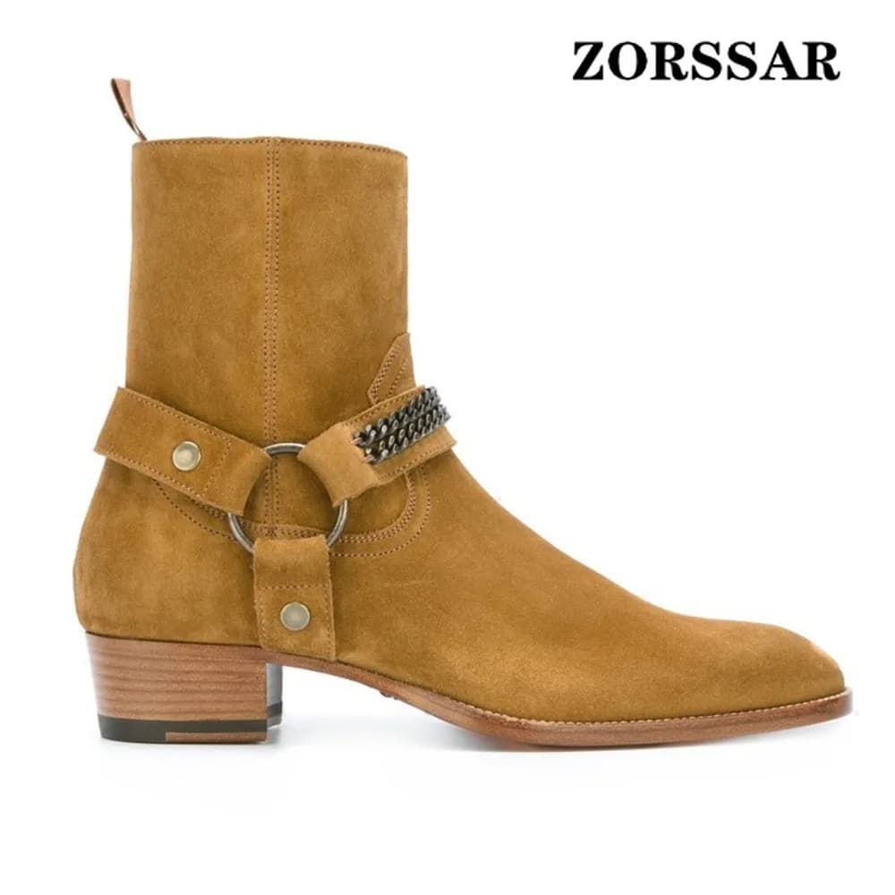 Retro Men Ankle Boots Luxury High-top Men Suede Shoes High Quality Non-Slip Motorcycle Boots Fashion Zipper Men Boots Big Size