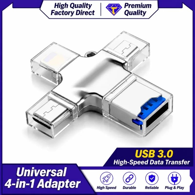 4-in-1 Multi Card Reader Universal USB Adapter Compatible with IPhone Android Type-C Smartphone Laptop Tablet Fast SD TF Memory