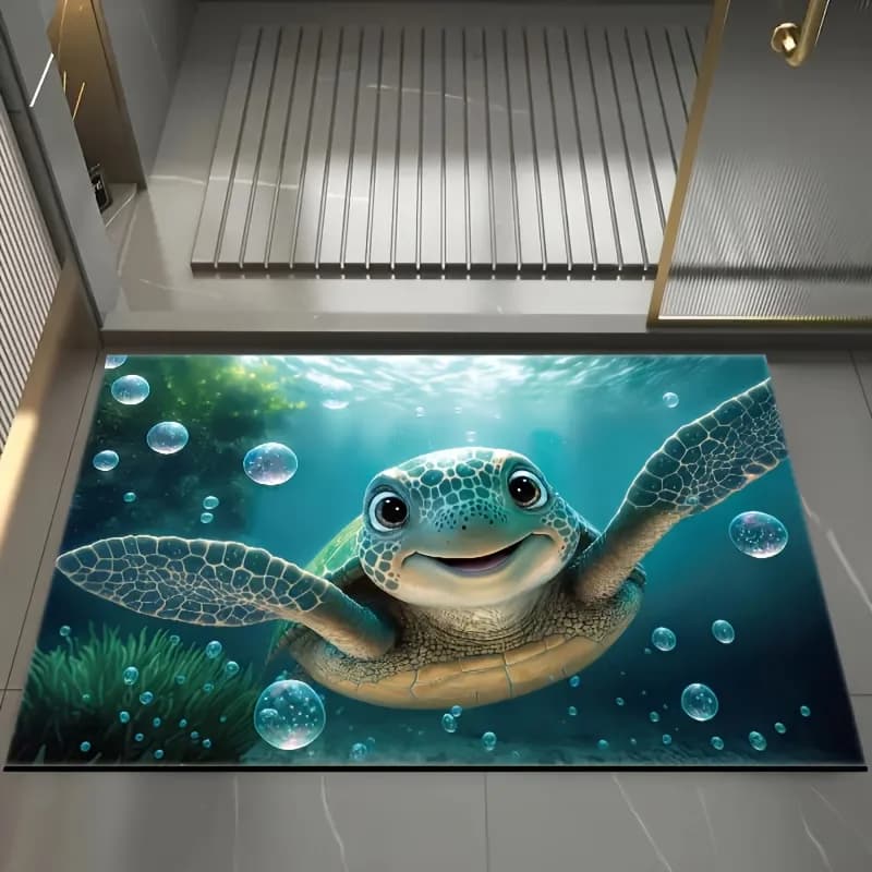 1pc Spring Soft Kitchen Mat Underwater Turtle Pattern Living Room Bedroom Hallway Bathroom Laundry Room Floor Mat