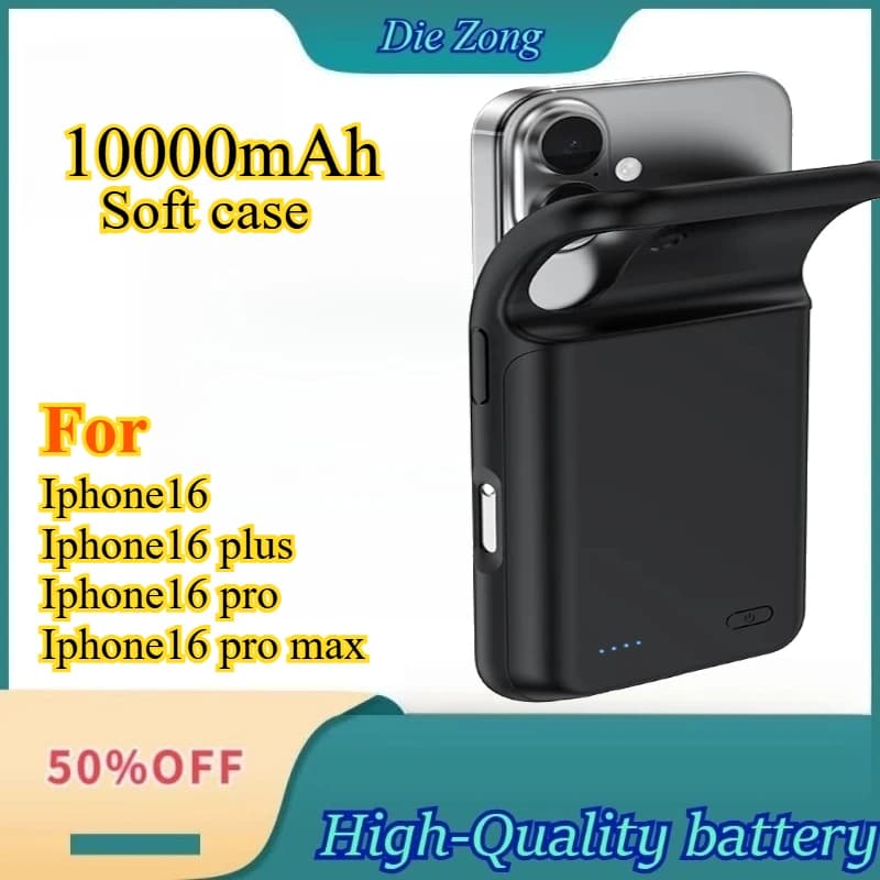 Nuovo Power Bank da 10000mAh con custodia protettiva morbida per una facile installazione per iPhone 16/16 Plus/16 Pro/16 Pro Max