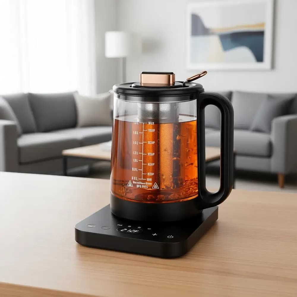 1.8 Liter Glass Electric Kettle, ±5 °F Temperature Control, Removable Infuser, 1200W Quick Boiling, maintains heat for 6 hours, black.