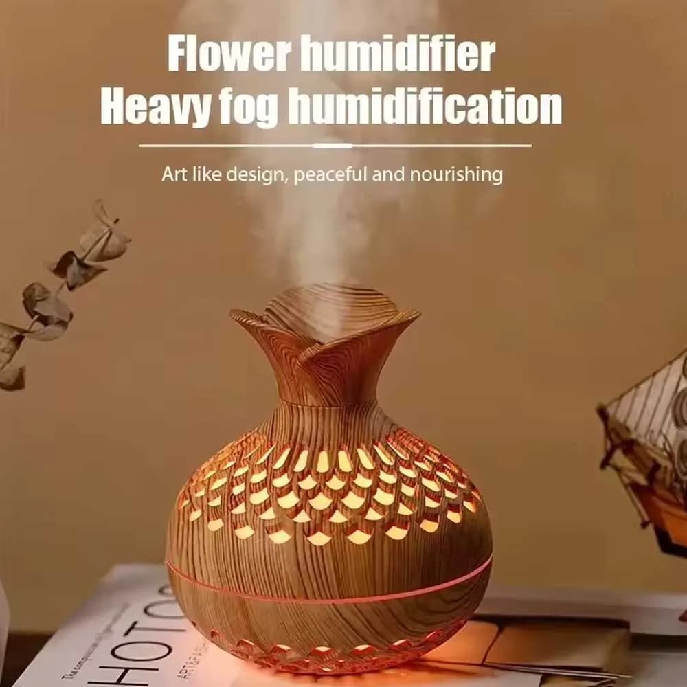 Wood-grain Vase-Shaped Humidifier, Colorful Night Light Aromatherapy Diffuser, High-Output LED Ambient Light Humidifier