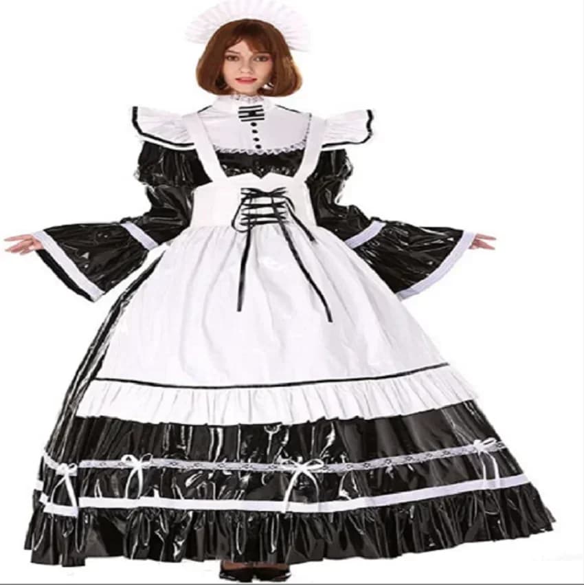 Cross-section apron with black PVC gothic lock Prissy dress Sissy long standalone dress for girls Cosplay for adults customizable