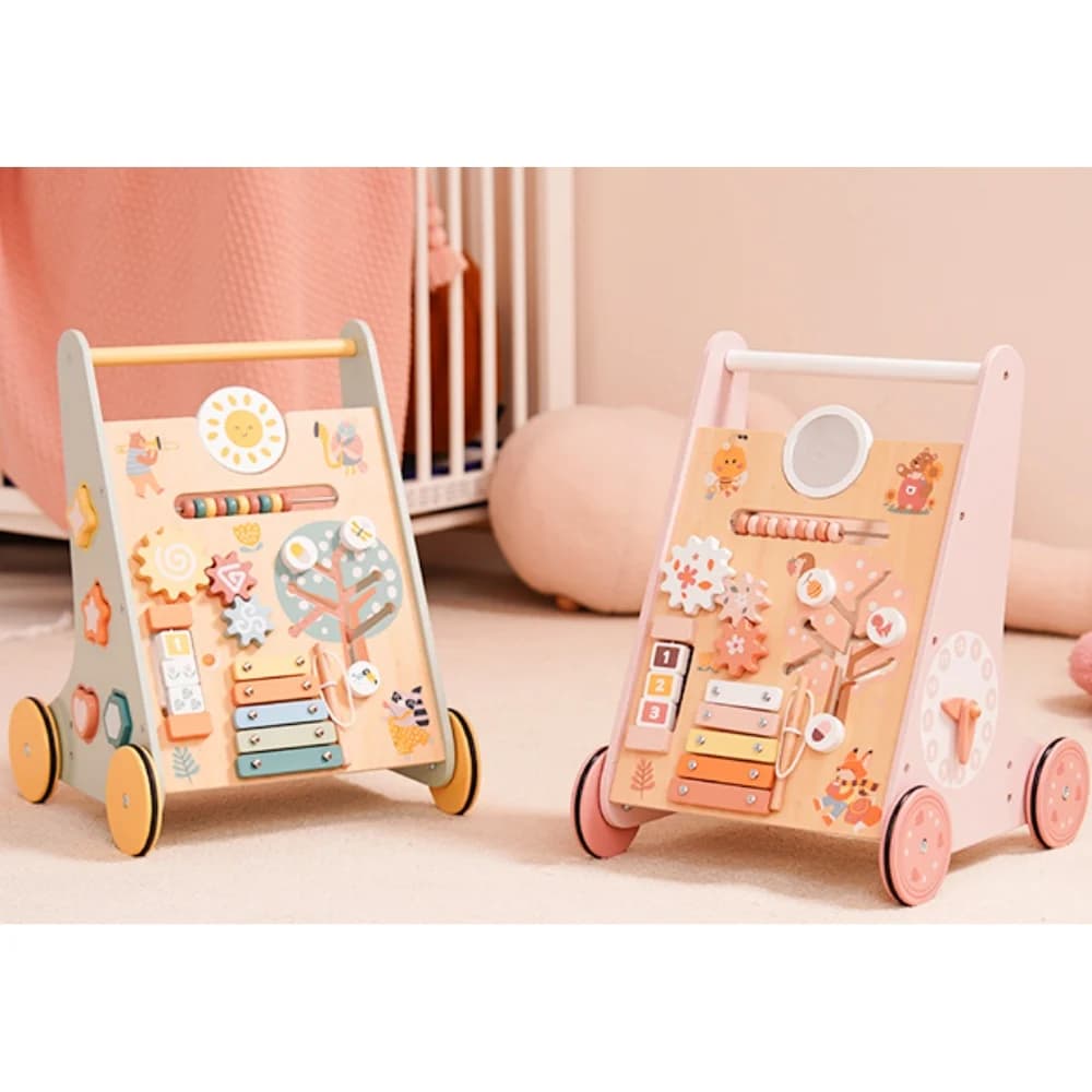 Robotime Robud Girello in legno con ruote Montessori Push Toys per bambini che imparano a camminare Centro attività girelli