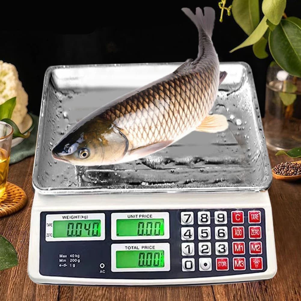 Commercial balance with Price calculator 40kg/1g, Stainless Steel Platform, Waterproof, for Weighting and Counting Vegetables