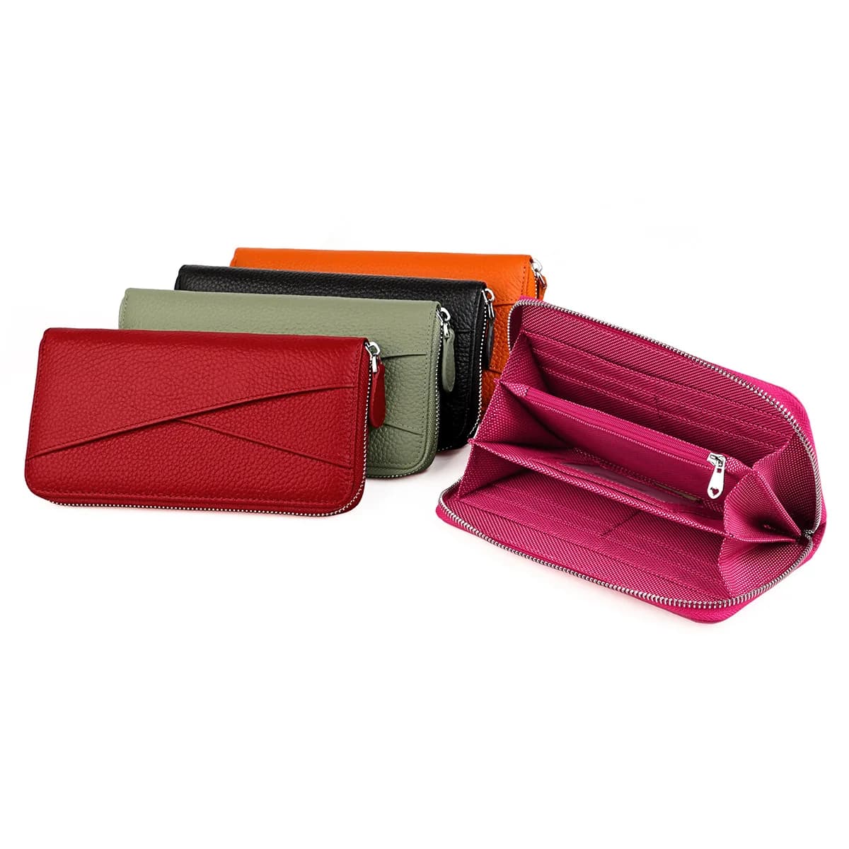 Portafoglio Lungo da Donna in Vera Pelle con Blocco RFID, Stile Giapponese con Molteplici Scomparti per Carte e Cerniera, Pochette di Marca