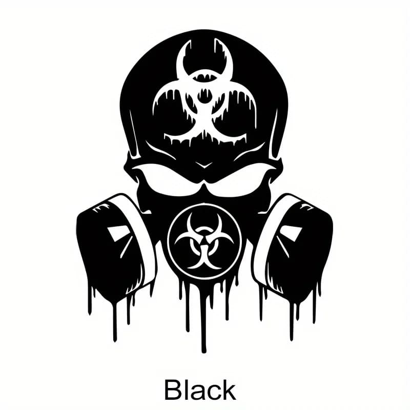 1PC Biohazard Gas Mask Skull Car Sticker Set, Waterproof Vinyl Decals, Multi Colors