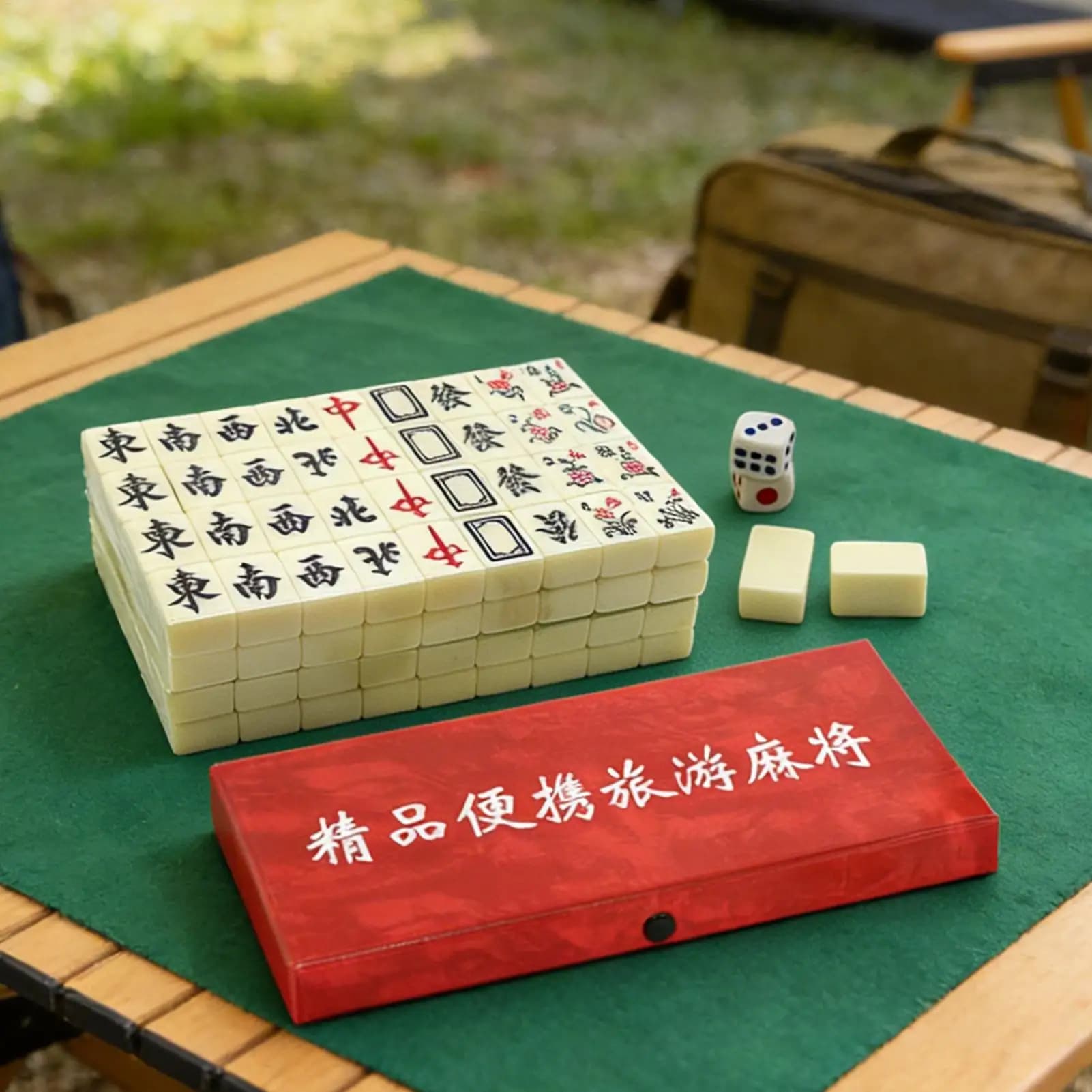 Set Mahjong Portatile da 144 Pezzi con Dadi e Supporti, Gioco da Viaggio e per Casa, Ideale per Riunioni Familiari e Serate di Intrattenimento