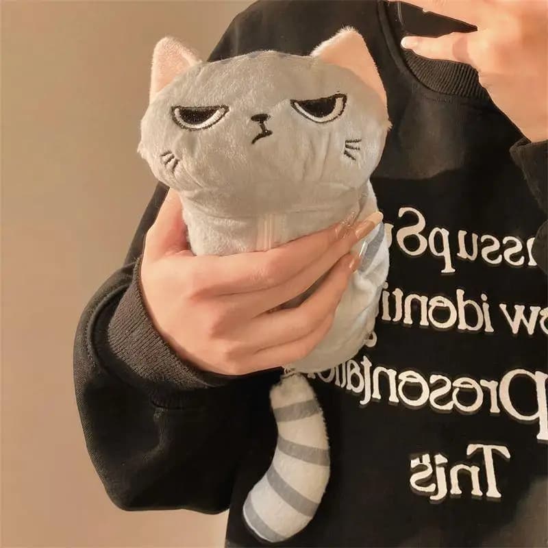 Cute Cartoon Plush Pen Gray Cat Pcute Cartooencil Case Kawaii Large Capacity Makeup Bag Portable Stationery Case Office Supplies