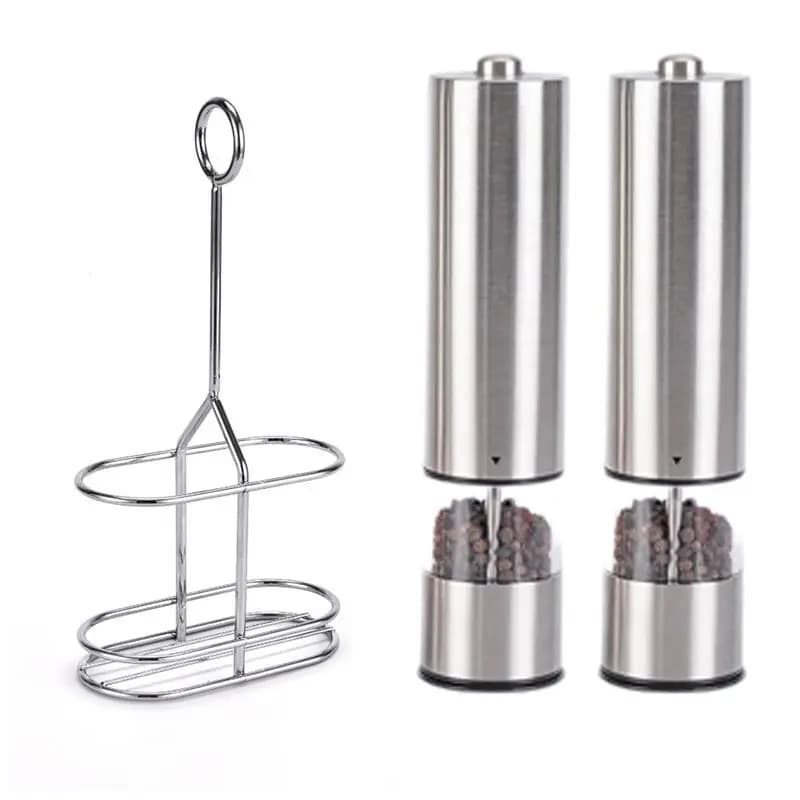 Set macinapepe elettrico con ripiano in acciaio, macinapepe in acciaio inossidabile con luce a LED, strumenti per macinapepe a grana grossa regolabili