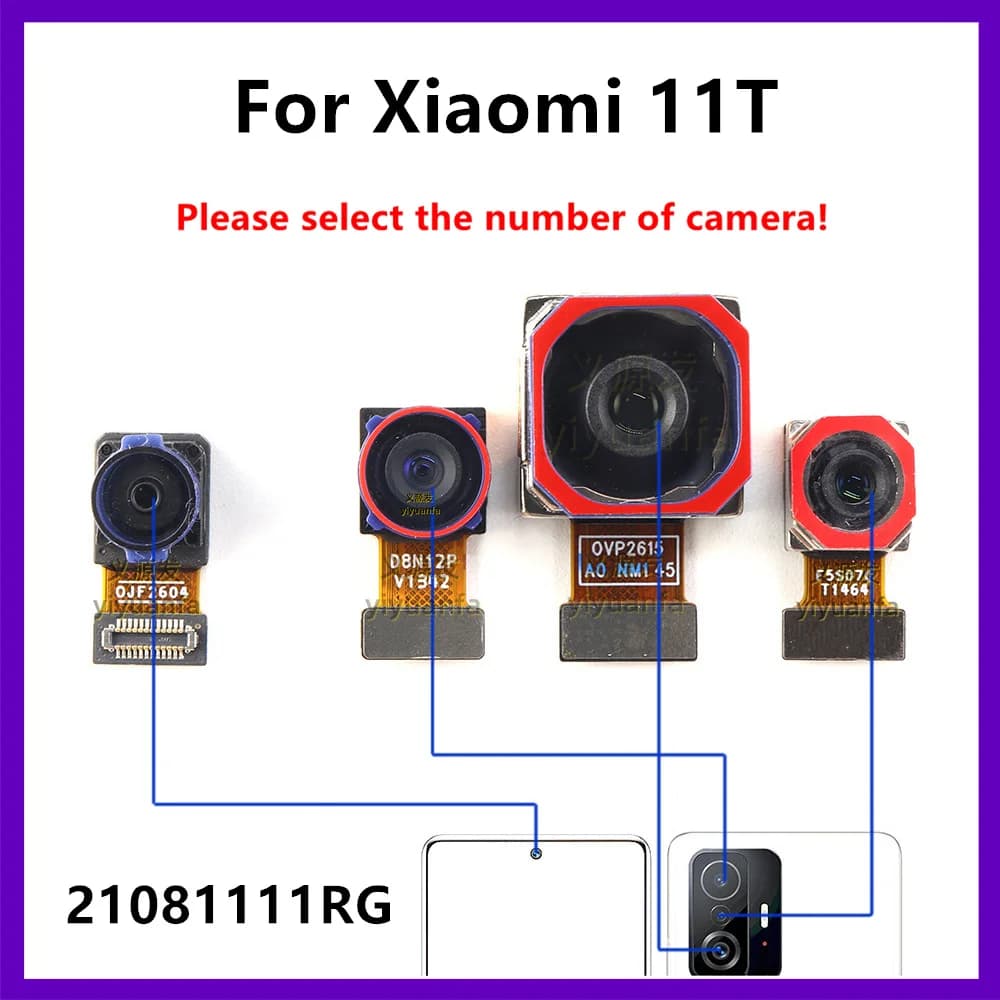 Fotocamera principale posteriore posteriore per Xiaomi 11T Modulo fotocamera frontale Cavo flessibile Parti posteriore Selfie frontale 21081111 RG RG