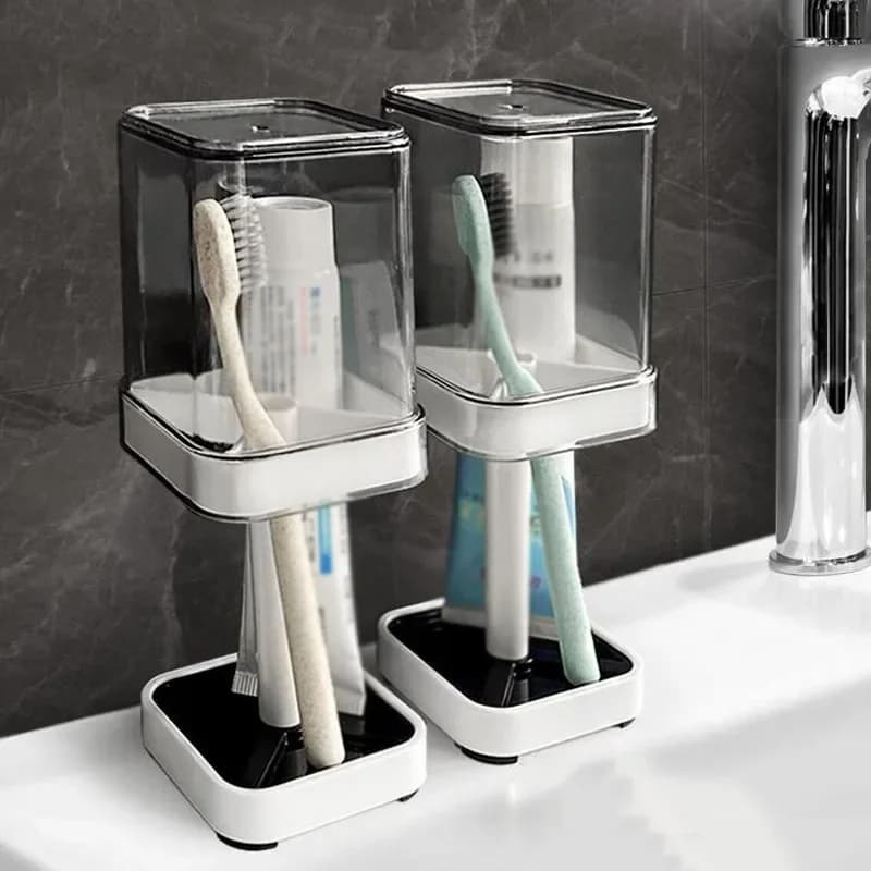 Portaspazzolino con Coperchio/Contenitore, Portaspazzolino da Bagno, Contenitore Multifunzione per Rasoio e Pettine, Ottimo Aiuto Domestico
