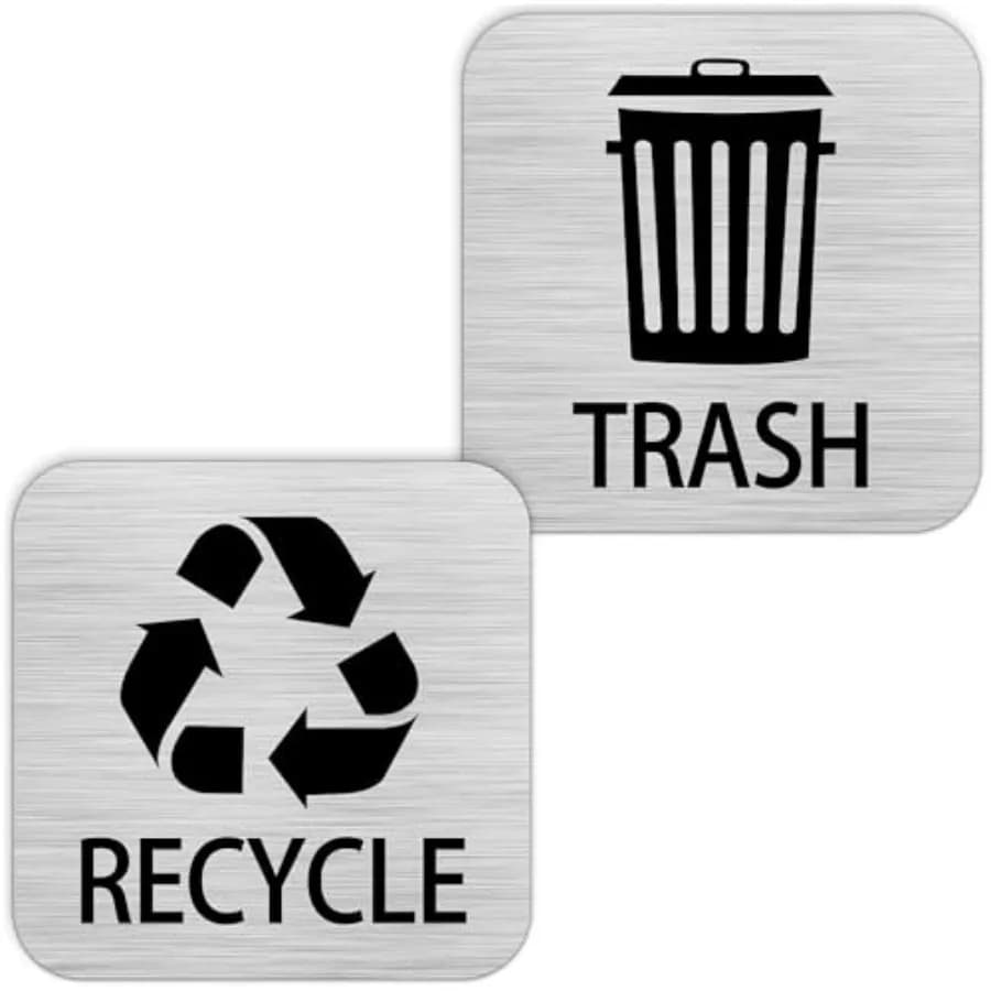 Recycle and Trash Magnets Sticker for Recycling Bins and Kitchen Cans, 2 Magnetic Sticker Adhesives for Garbage Containers, Out