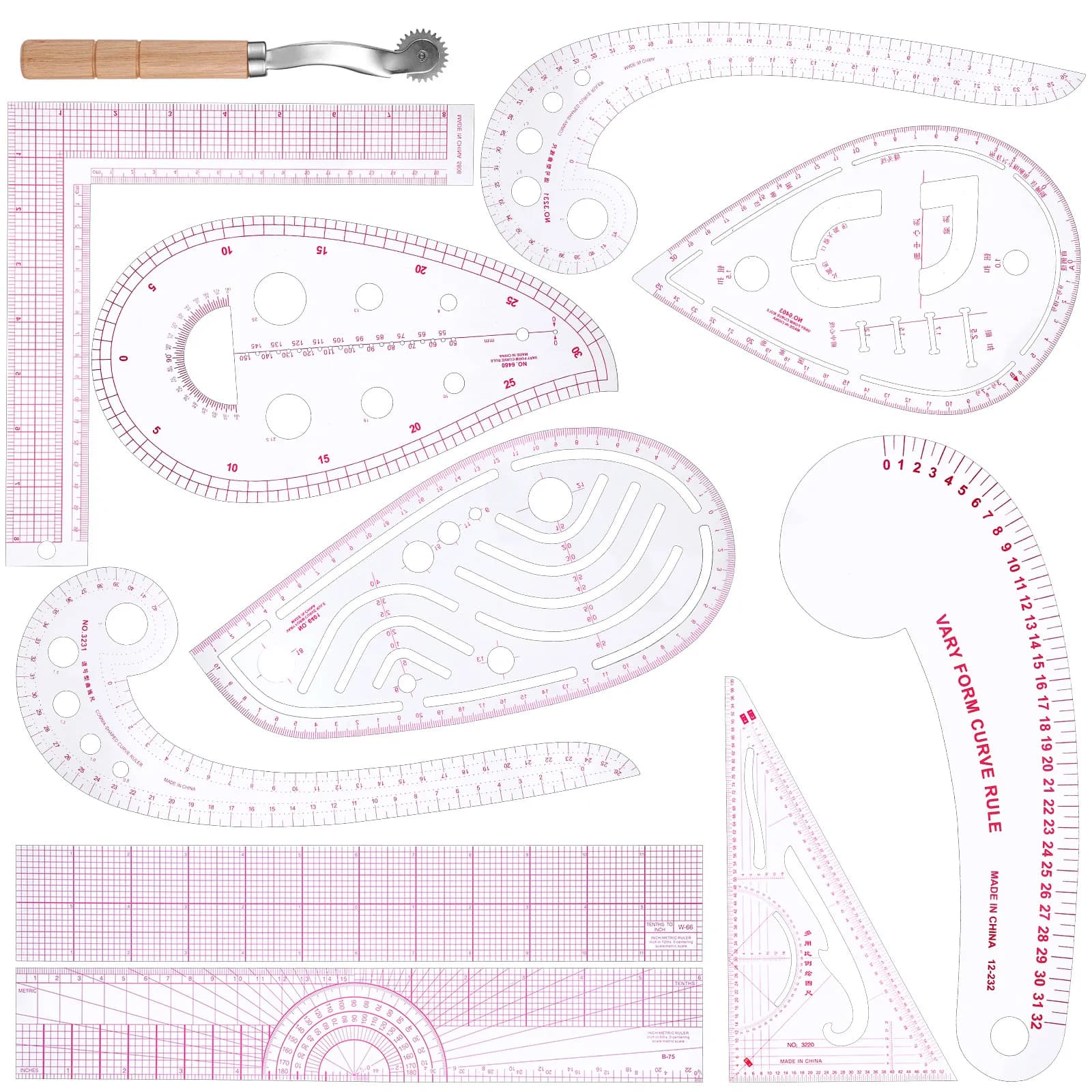 Set di 1 righello da cucito in plastica, righelli curvi per sartoria, strumenti per cucire tessuti, guida per quilting, orlatura e modellazione abbigliamento