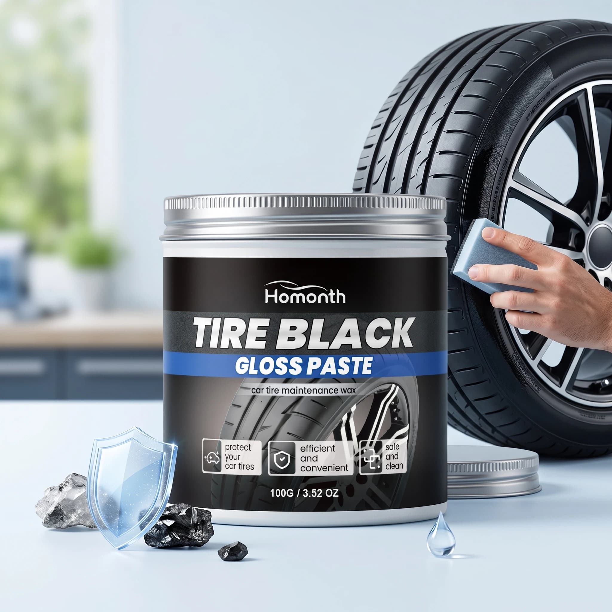 Black Shiny Tire Wax Removes Impurities Dirt Blocks External Erosion Reduces Damage Slows down Aging Car Rubber Polishing Paste
