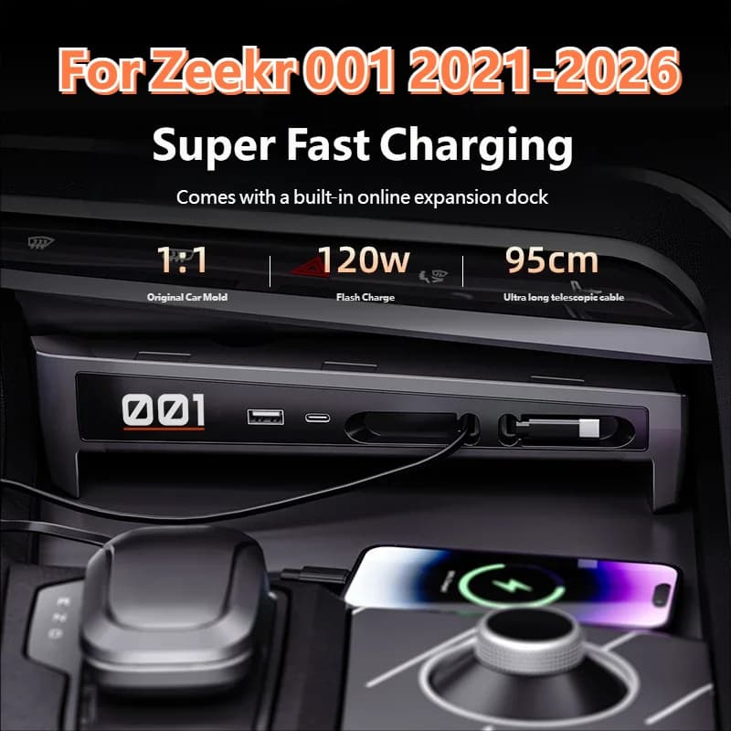 Stazione di Ricarica Super Veloce per Zeekr 001 2021-2026 con Cavo Integrato USB Tipo C Multi-Porta, Accessori Interni per Auto