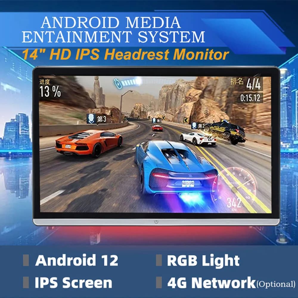 14 "HD IPS Poggiatesta per auto Monitor Android 12 Tablet PC HDMI 2G + 32GB OUT TV multimediale posteriore Multifunzione HDMI IN Airplay