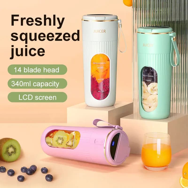 Portable electric blender juicer, rechargeable USB stainless steel blade small mixer, suitable for making milkshakes for cars