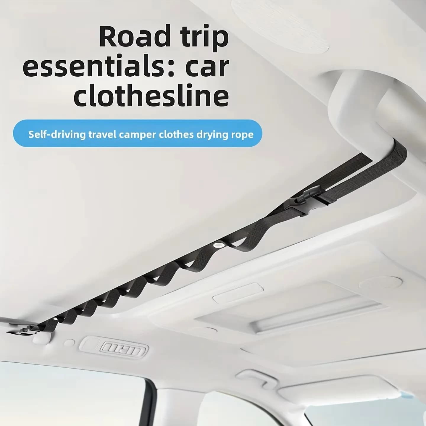 Car Clothesline with Hooks Retractable Travel Clothes Drying Rack for Back Seat Vehicle Hanging Organizer for Suits Coats Towels