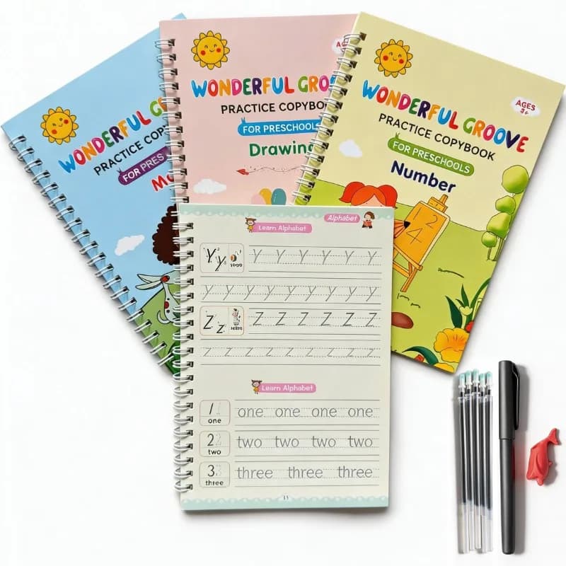 4 English Calligraphy Practice Sets Alphanumeric Exercise Books Letter Writing Activity Exercises 4 Groove Exercise Books