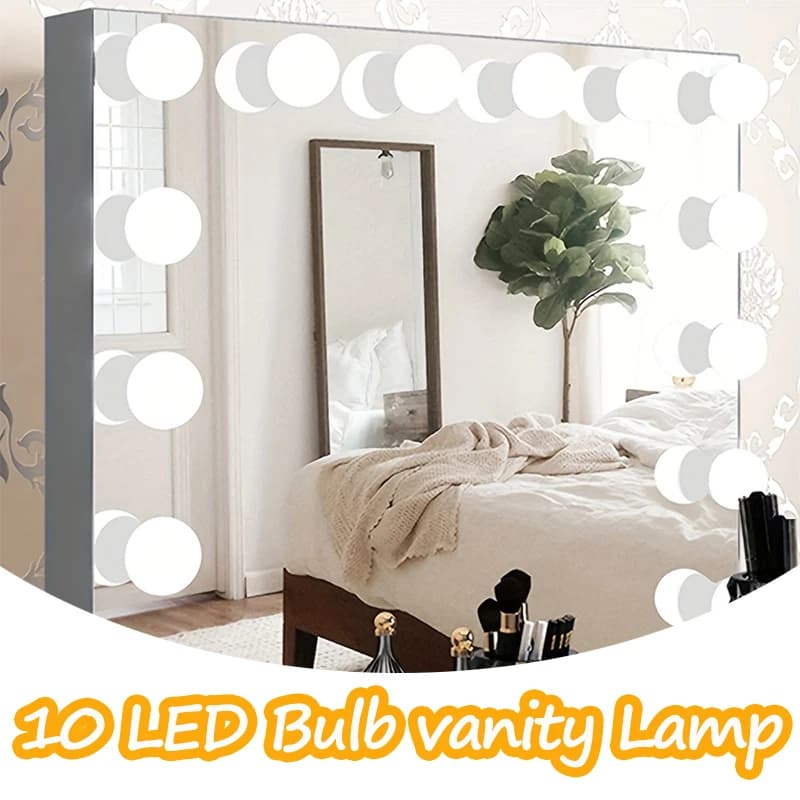 Lampadine per specchio per trucco da 10 LED, kit di illuminazione per trucco dimmerabile con alimentazione USB per toeletta Hollywood, arredamento per bagno e camera da letto