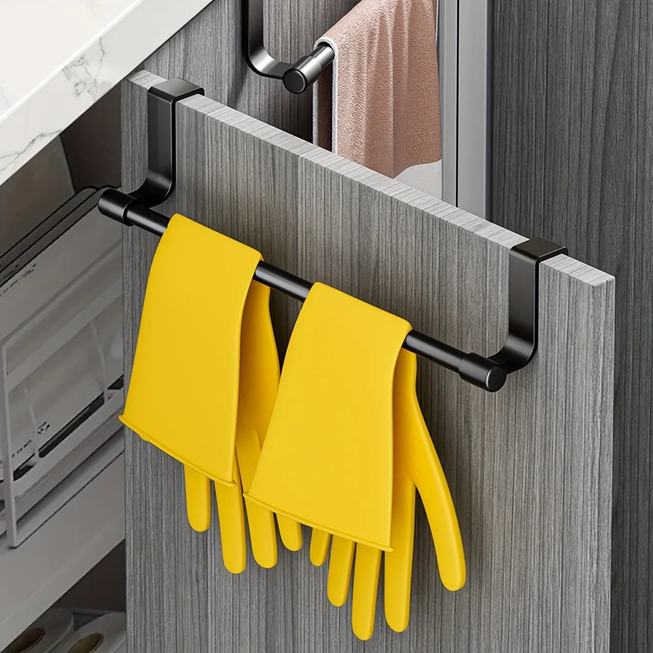 Cabinet Door Towel Holder, Over Cabinet Towel Bar, Stainless Steel Dish Towel Holder for Cabinet Door Kicthen Towel Rack, 1 Pack