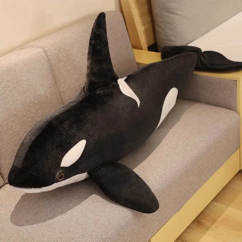 50 cm-70 cm realistici Orcinus Orca balena nera giocattoli di peluche grande pesce bambola di stoffa squalo farcito animali marini regalo di compleanno per bambini