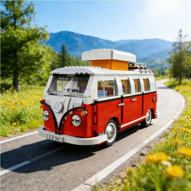 Spot: mattone camper, autobus creativo, carrello da picnic verde T1, mattoncini per ragazzi e ragazze, regali di compleanno per bambini