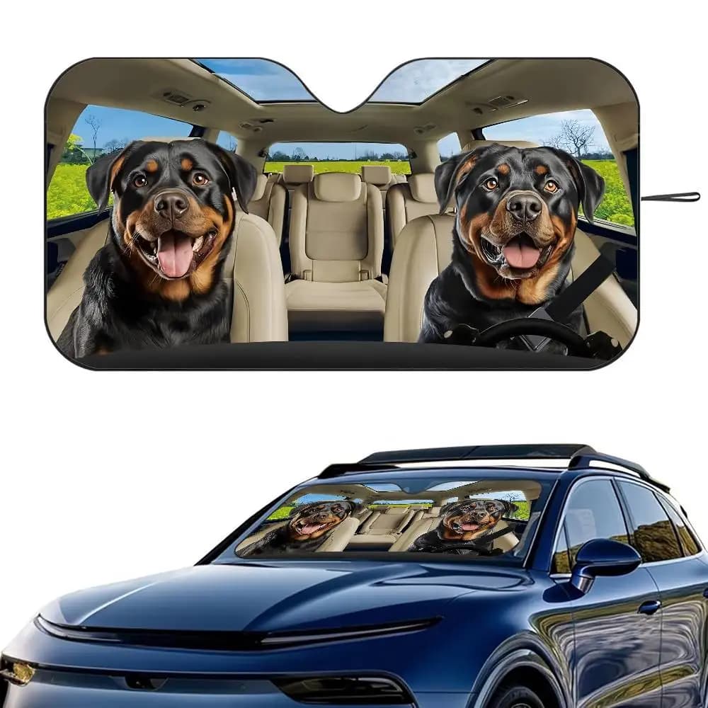 Rottweiler Dog Driver Parasole per auto Parabrezza Pieghevole Isolamento a tre strati Parasole con ventosa Blocchi Raggi UV Sole