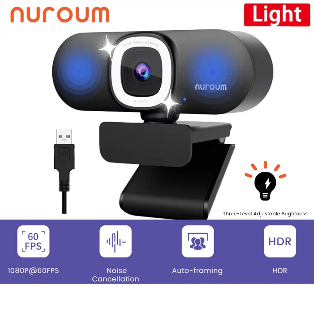 NUROUM Free Shipping from United States V32AFL Webcam with Microphone Automatic Focus with Automatic Frame Luminous Ring Web Camera For Conference System