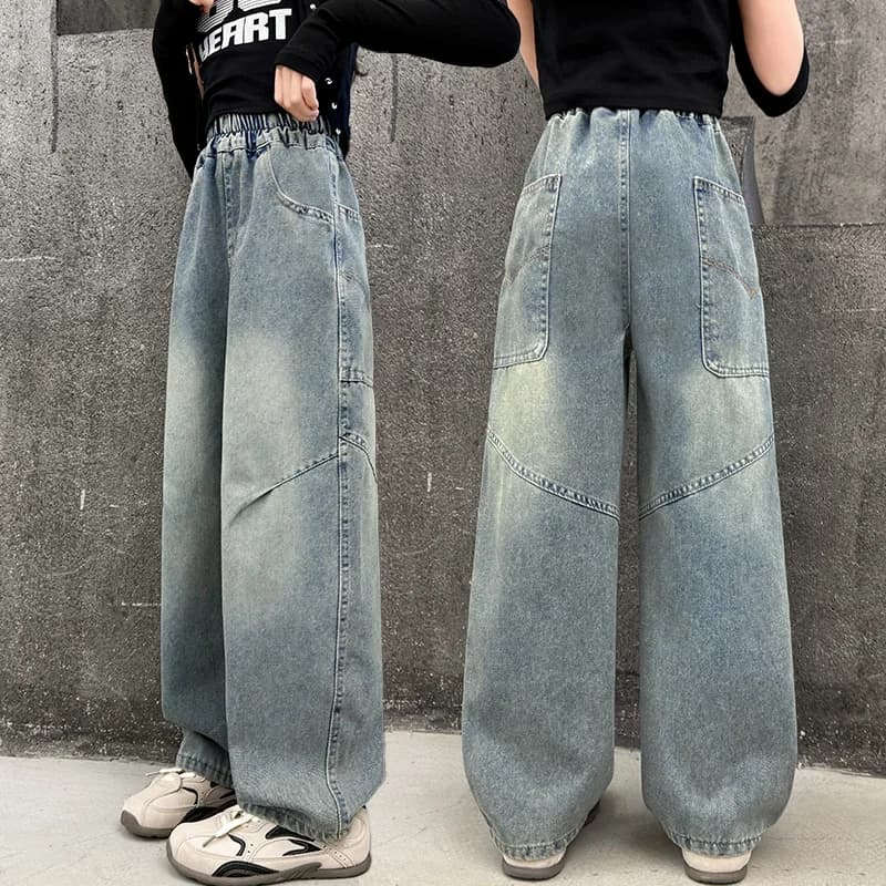 Jeans curvi per bambini di nuova moda per ragazze Tween Pantaloni in denim da carpentiere di strada di alta moda Pantaloni jeans alla moda per bambini 4-14 anni