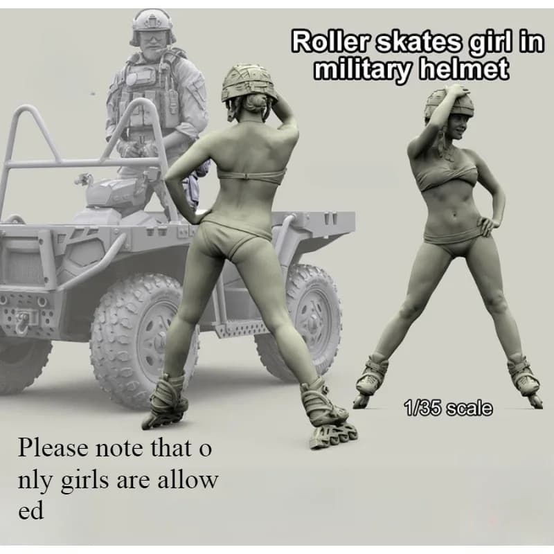 Kit modello assemblato con figura in resina in scala 1/35 Ragazza moderna con caschi militari e pattini a rotelle smontati e non verniciati 729