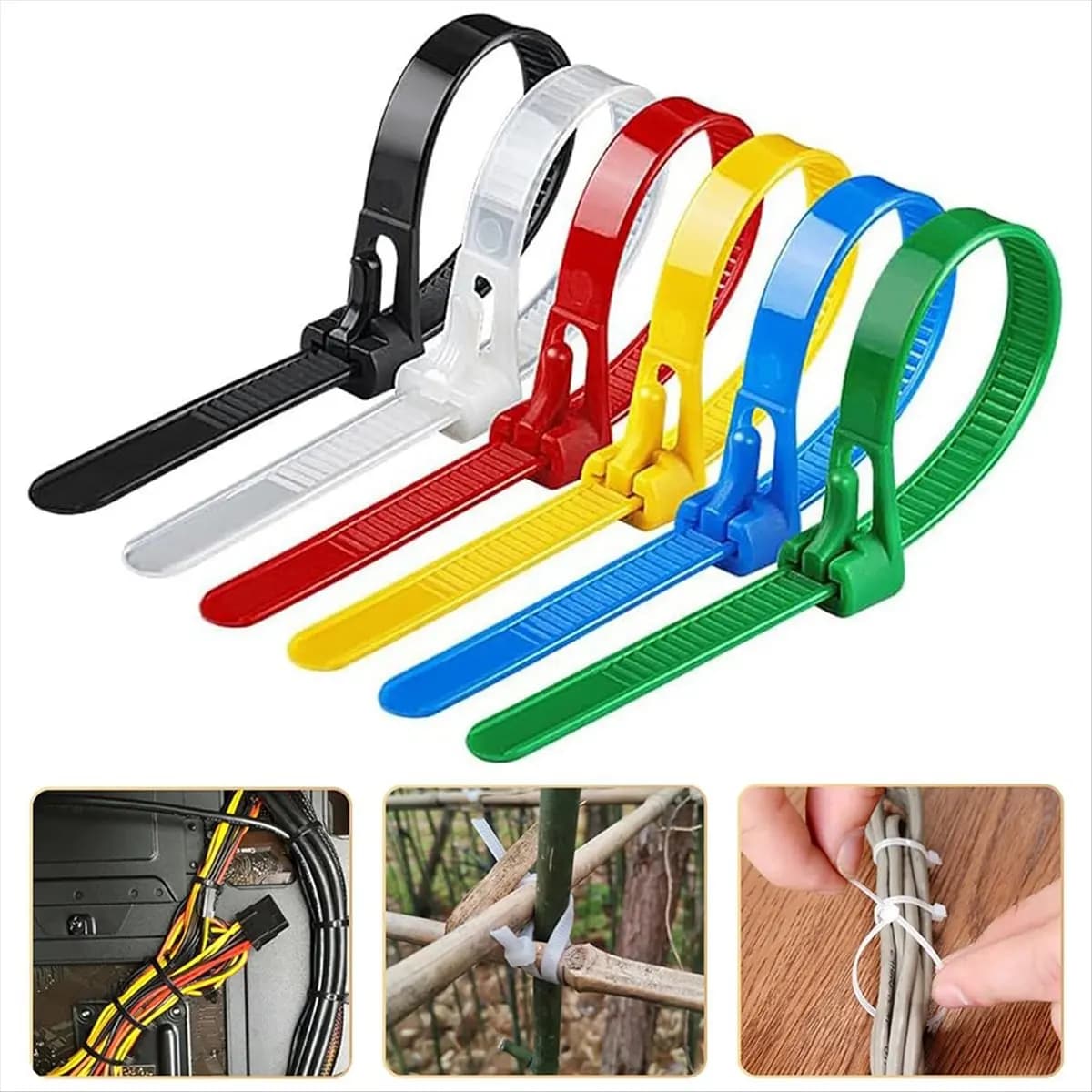 Top Sale 100PCS Buckle Self-Locking Premium Nylon Cable Wire Ties,8 X 200mm Adjustable Reusable Nylon Strap with Buckle