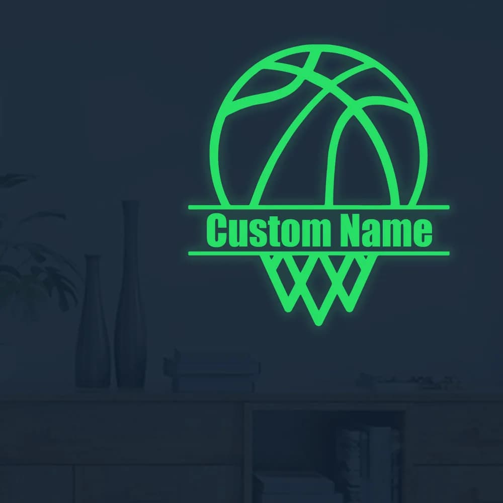 Adesivo Murale in Vinile Impermeabile con Nome Personalizzato a Tema Basket, Decorazione per la Casa