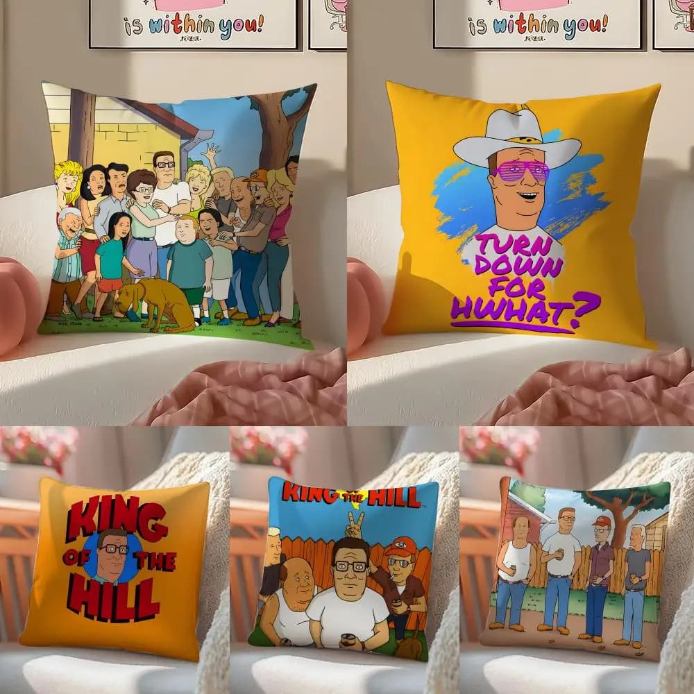 K-king Of The Hill ANIME Pillow Case Double-Sided Plush Sofa Cushion Covers Organic Breathable Invisible Zipper