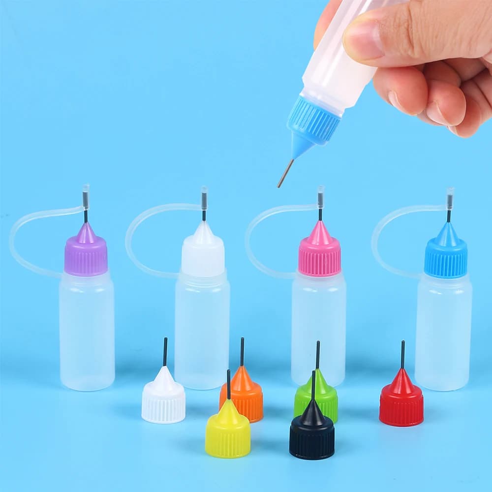Precision Tip Applicator Bottle 10ml 4 Needle Tip Squeeze Bottles and 10 Tips for Acrylic Painting DIY Quilling Paper Craft