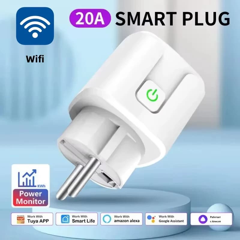 Smart WiFi Tuya EU 20A with Consumption Monitoring, Timer, Voice Control and Remote App, Compatible with Alexa, Google Home and Alice